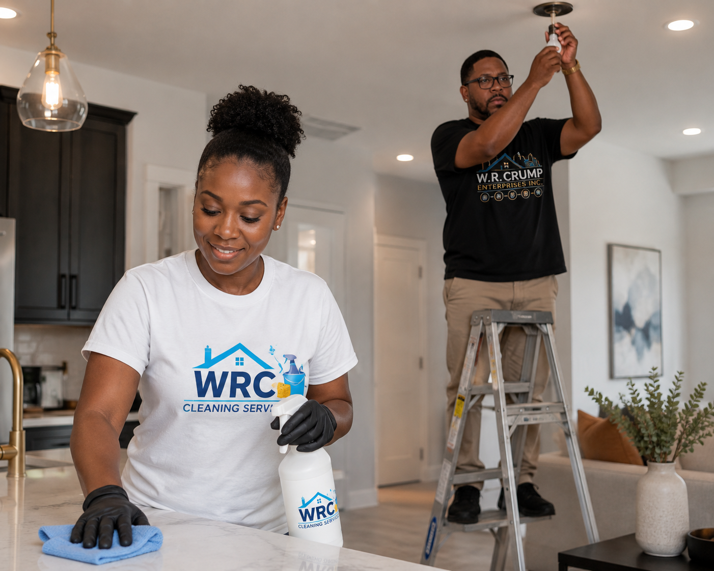 W.R. Crump crew cleaning and making repairs inside a Lexington NC home