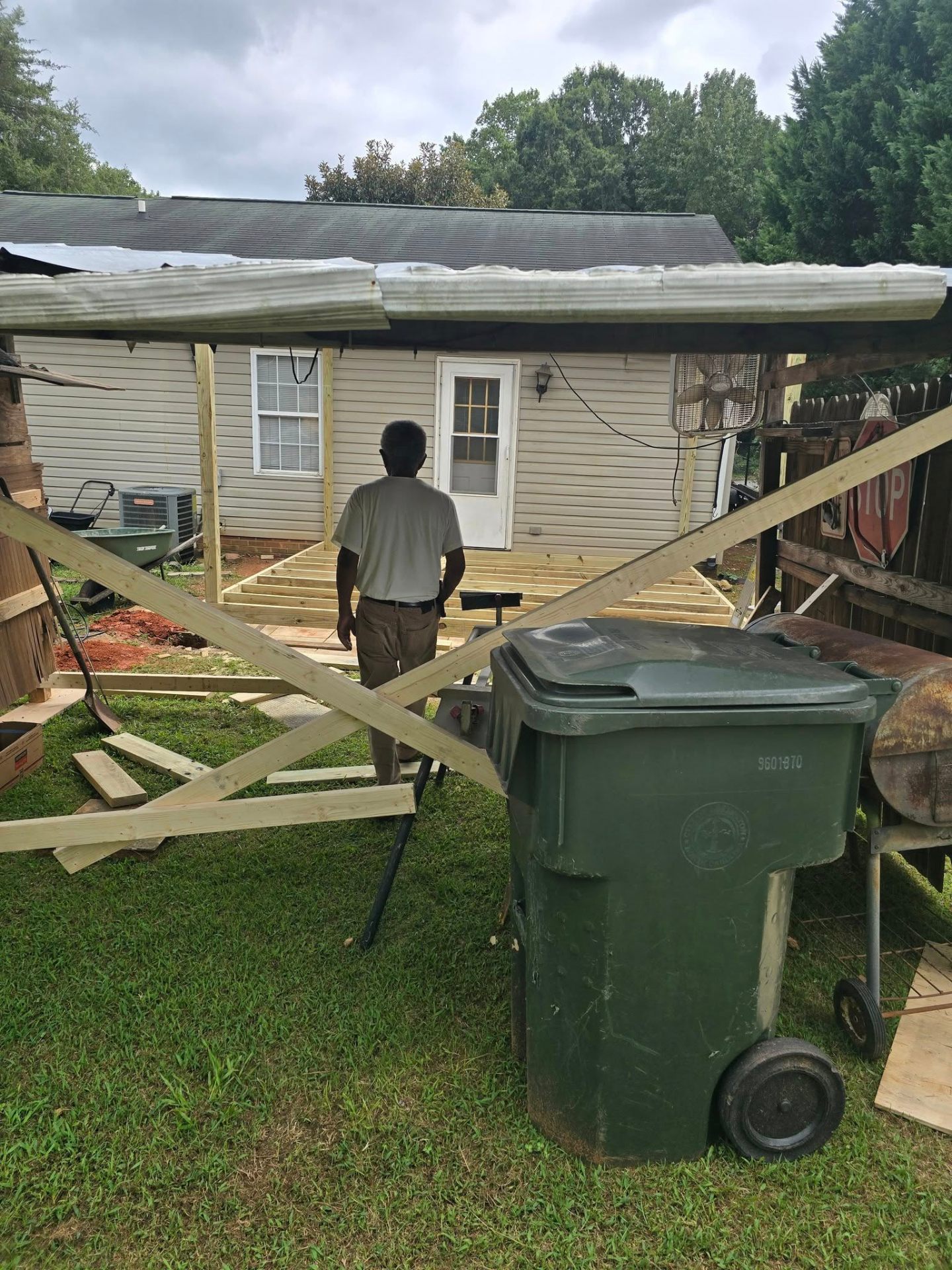 Old structures removed and new deck framing taking shape