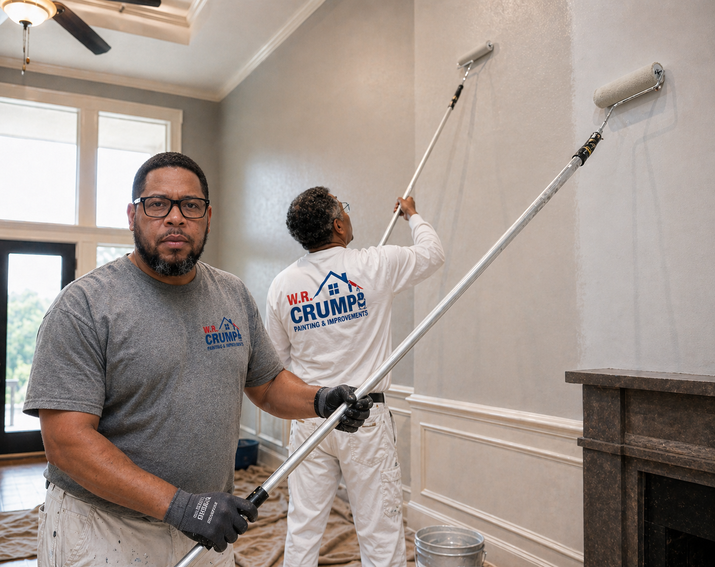 W.R. Crump painting crew rolling fresh paint inside a Lexington NC home